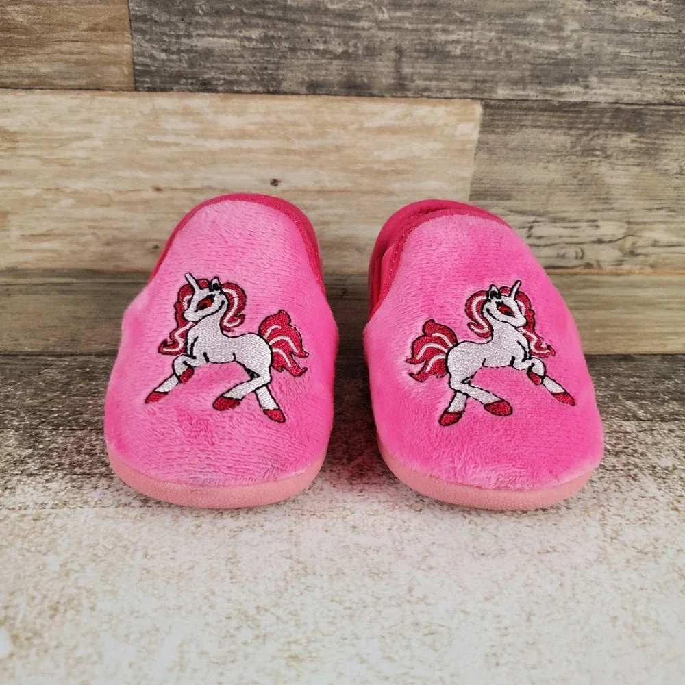 Foamtreads Unicorn Toddler Slippers Sz 5 M Pink Rose Slip On Embroidered